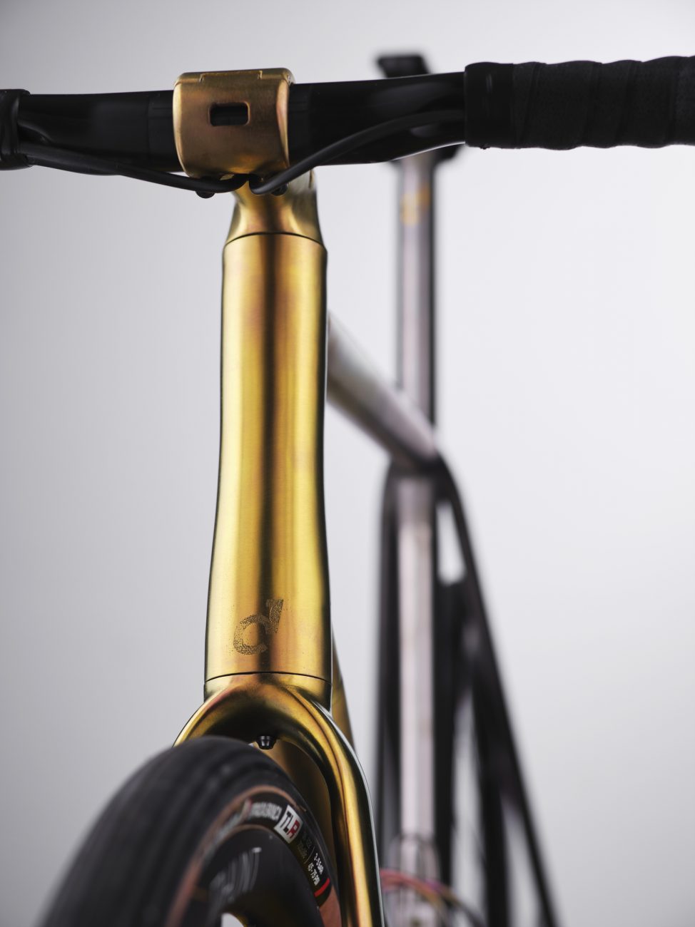 Detail of a Sturdy Cycles titanium bike