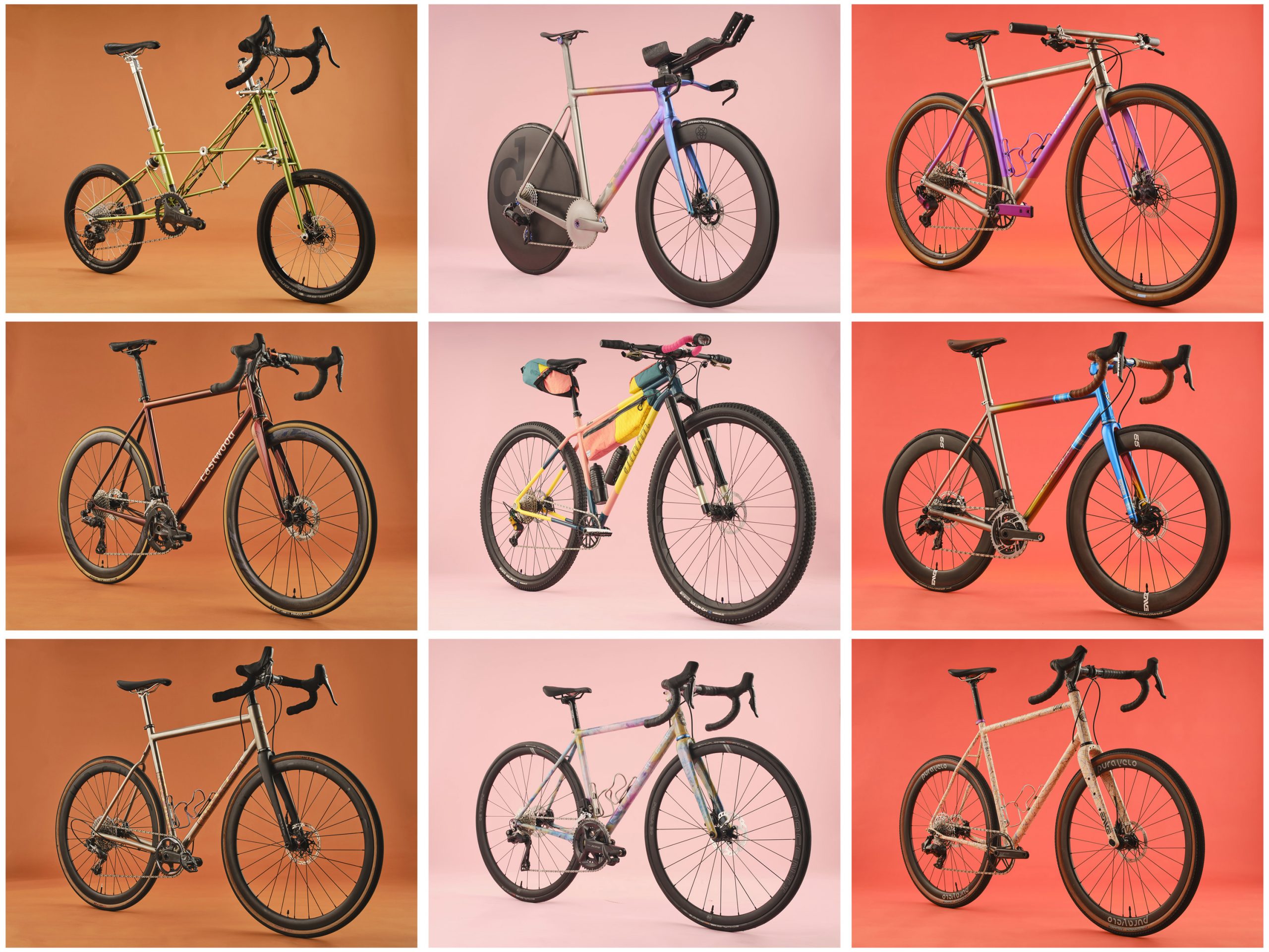 Collage of studio photographs of handmade bikes on display at the Bespoked bike show in 2022