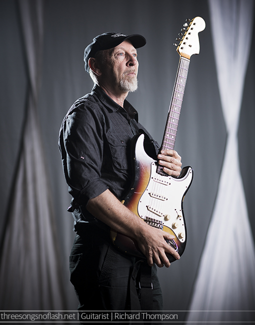 Richard Thompson photographed for Guitarist magazine at Colston Hall, Bristol. Photo by Adam Gasson / threesongsnoflash.net