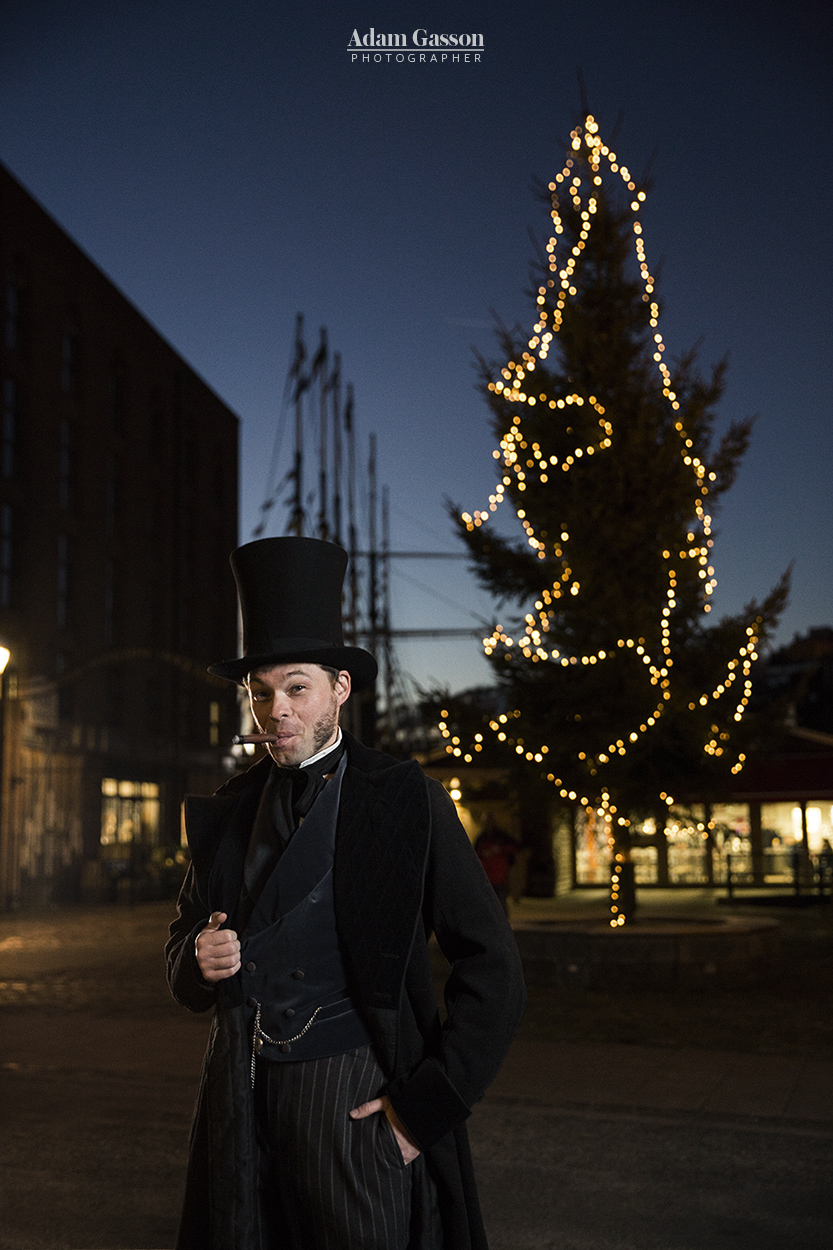 Mr Brunel with the outdoor Christmas tree at the ss Great Britain. Photo by Adam Gasson / adamgasson.com