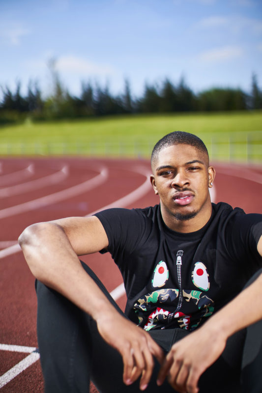 Sylvester Ologbenla photographed at Lee Valley Athletics Stadium, Enfield, 18 May 2018. Photo by Bristol photographer Adam Gasson / adamgasson.com