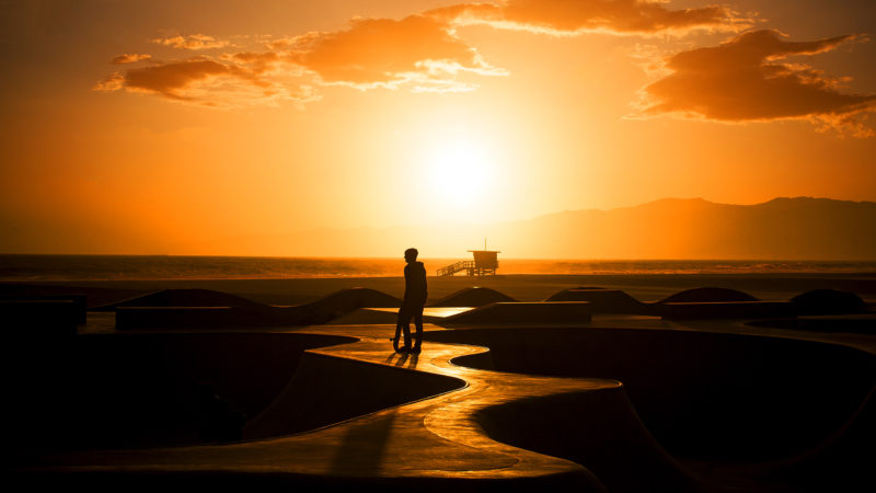 Sunset over Venice Beach skate park