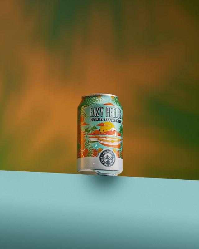 Studio photograph of a can of Four Pure Easy Peeler Citrus IPA