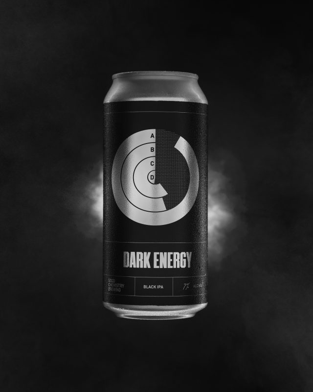 Studio photograph of a can of Good Chemistry Dark Energy Black IPA
